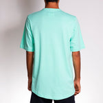 Back view of Crew Shirt Mint by Holystoked worn by a Bangalorean skateboarder.