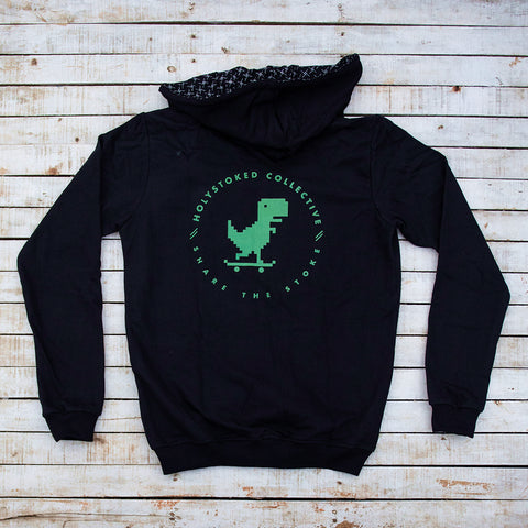 Holystoked Apparel offline - hoodie from the rear view with artwork in green.